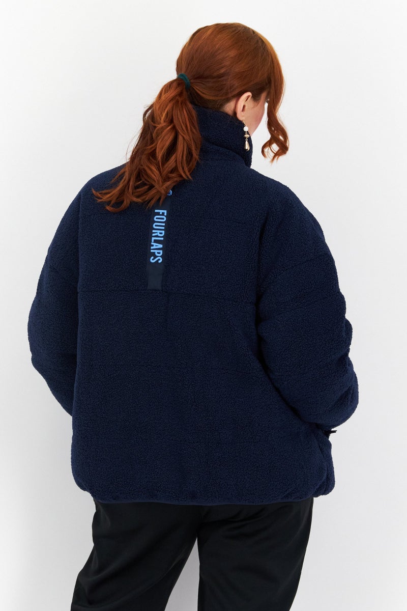 Fourlaps جاكيت شيربا قابل للعكس بشعار العلامة التجارية للنساء، Navy - Image 3