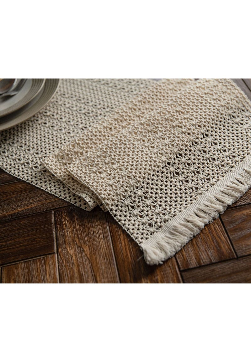 Generic Boho Beige Table Runner, Vintage Farmhouse Bohemian Crochet Macrame Table Runner for Wedding Party Coffee Dining Table Decor Beige 30*180cm  - Image 5