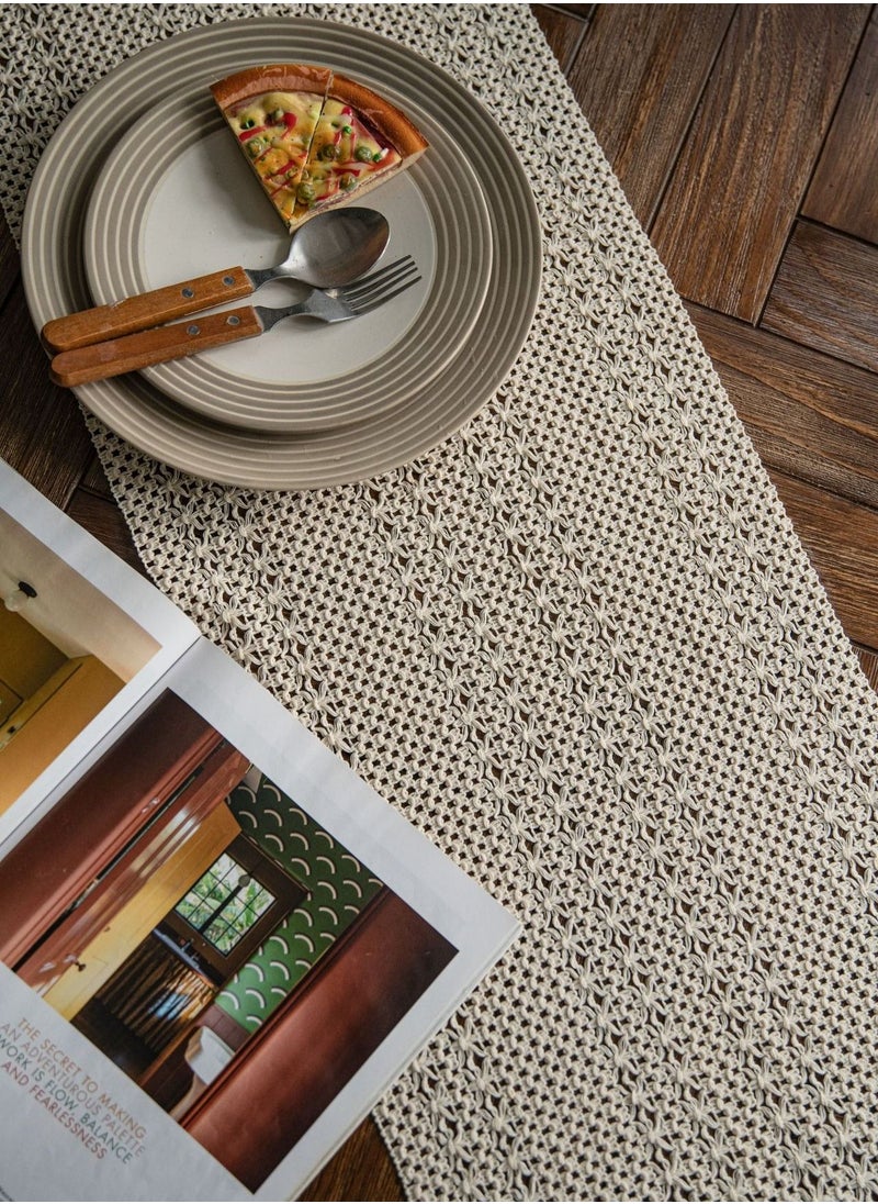 Generic Boho Beige Table Runner, Vintage Farmhouse Bohemian Crochet Macrame Table Runner for Wedding Party Coffee Dining Table Decor Beige 30*180cm  - Image 4