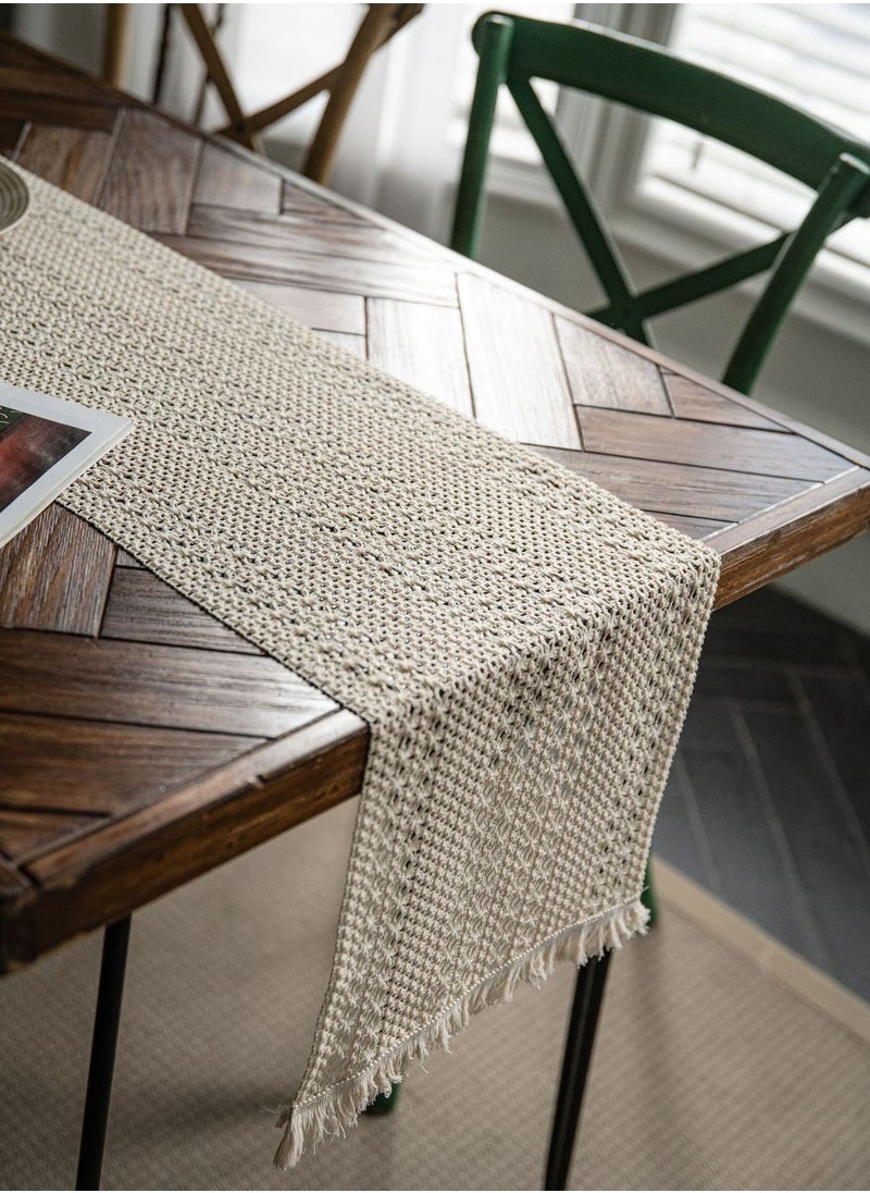 Generic Boho Beige Table Runner, Vintage Farmhouse Bohemian Crochet Macrame Table Runner for Wedding Party Coffee Dining Table Decor Beige 30*180cm  - Image 3