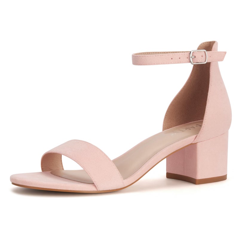 PARTY Women's Open Toe Ankle Strap Low Block Chunky Heels Sandals, Light Pink, 7.5 - Image 1