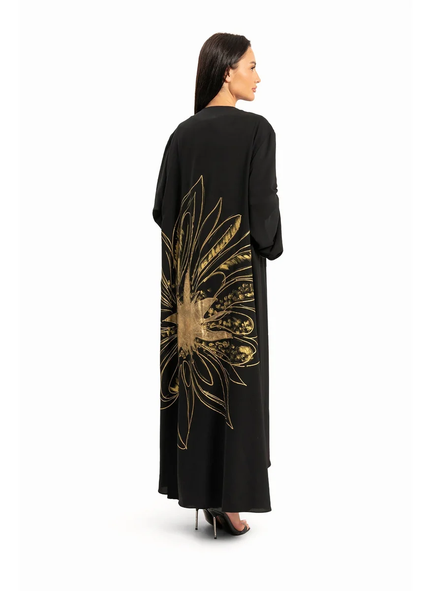 وي كرييت Women Black with Gold Floral Design Kaftan By WECRE8