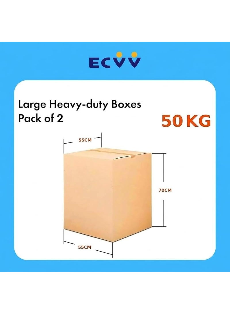 ECVV [2 Pack] XL-Large Double Wall 100% Recyclable Corrugated Cardboard Moving Boxes with 50 KG Capacity, [55 x 55 x 70 cm] Carton Boxes for Packaging, Shipping and Storage, 5 ply [Color : Brown] - Image 2