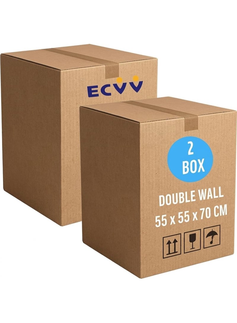 ECVV [2 Pack] XL-Large Double Wall 100% Recyclable Corrugated Cardboard Moving Boxes with 50 KG Capacity, [55 x 55 x 70 cm] Carton Boxes for Packaging, Shipping and Storage, 5 ply [Color : Brown] - Image 1