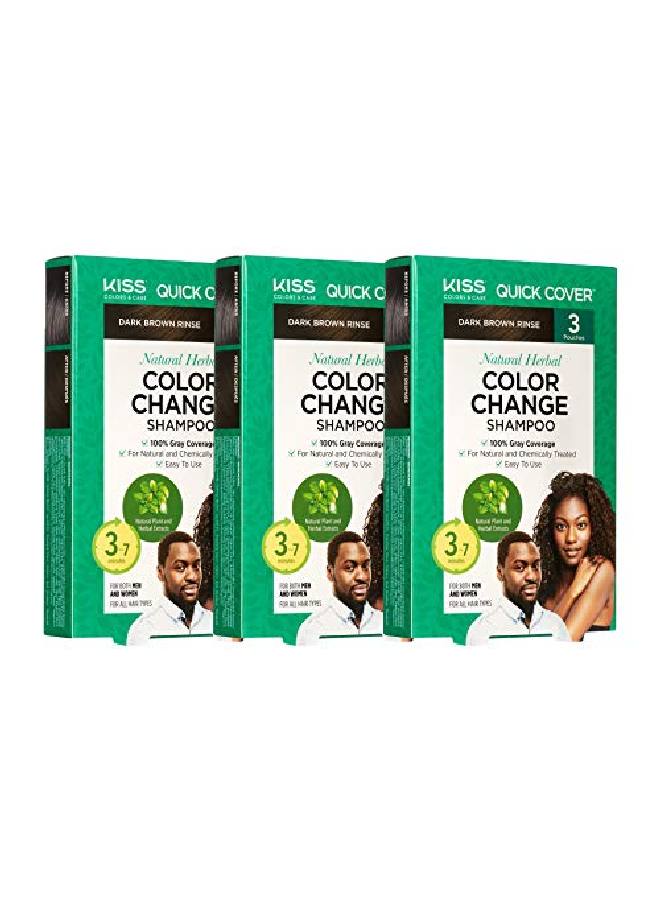 KISS Quick Cover Natural Herbal Color Change Shampoo 3 Pouches (3 Pack Dark Brown) - Image 1