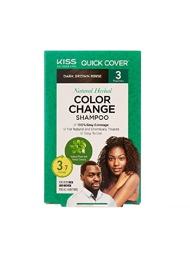 KISS Quick Cover Natural Herbal Color Change Shampoo 3 Pouches (3 Pack Dark Brown) - Image 3