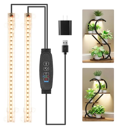 RWNTAO 8.6'' Mini LED Grow Light Strips, Full Spectrum 3000K, 52 LED Plant Light with 3/9/12H Timer, 10 Dimmable Levels for Seedling, Succulent and Plant Shelf, 2 Head - Image 1