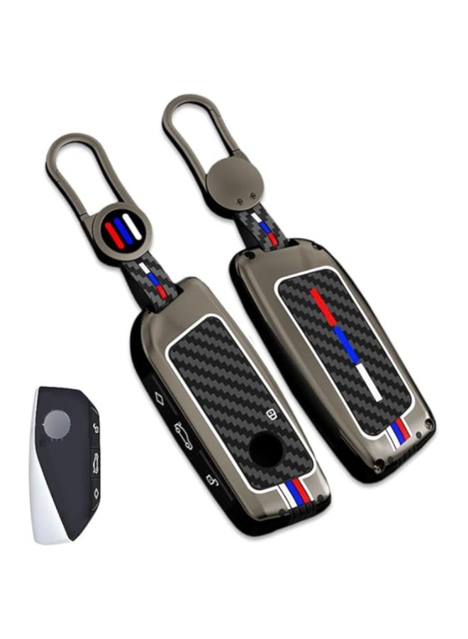 7Cylinder Zinc Alloy Durable Key Fob Cover with Key Chain Compatible with BMW i7, X7, xi7 Series (2023) - Metallic Grey, 4 Buttons. - Image 1