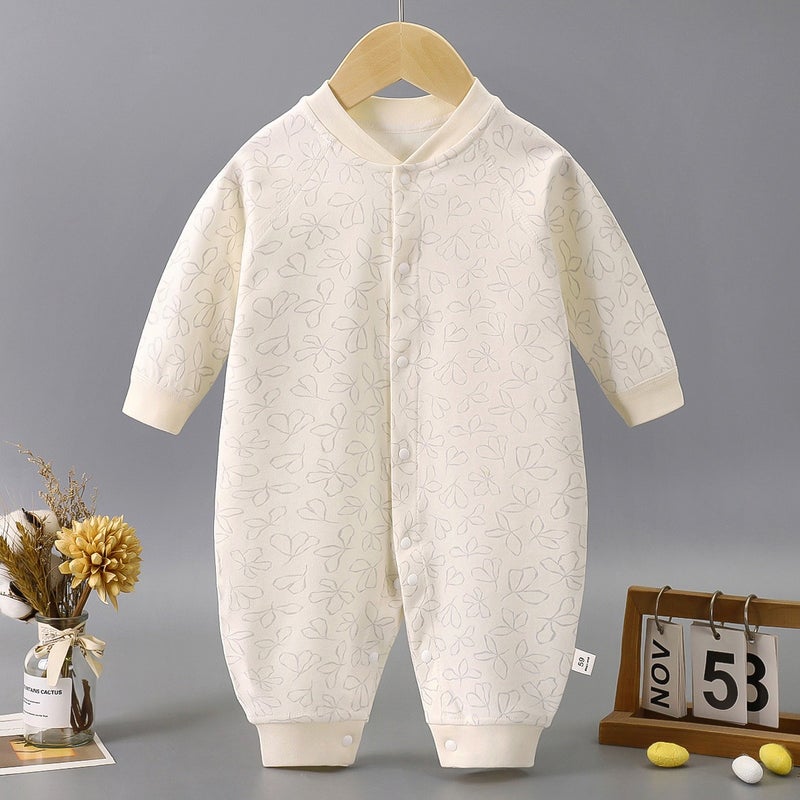 Heng Song Baby Long-Sleeve Cotton Romper | Newborn Infant Bodysuit | Soft Seamless Single-Breasted Crawling Outfit - Image 1