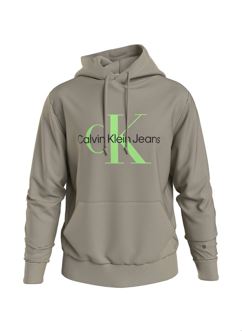 Calvin Klein Jeans - Men's Long Sleeved Hoodie - Cotton, Taupe - Image 1