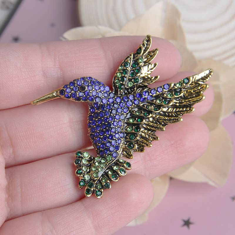 Comidox 2Pcs Hummingbird Brooch Pin Crystal Rhinestone Animal Bird Women Garment Scarf Accessory Vintage Green Blue - Image 2