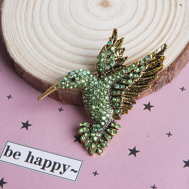 Comidox 2Pcs Hummingbird Brooch Pin Crystal Rhinestone Animal Bird Women Garment Scarf Accessory Vintage Green Blue - Image 5