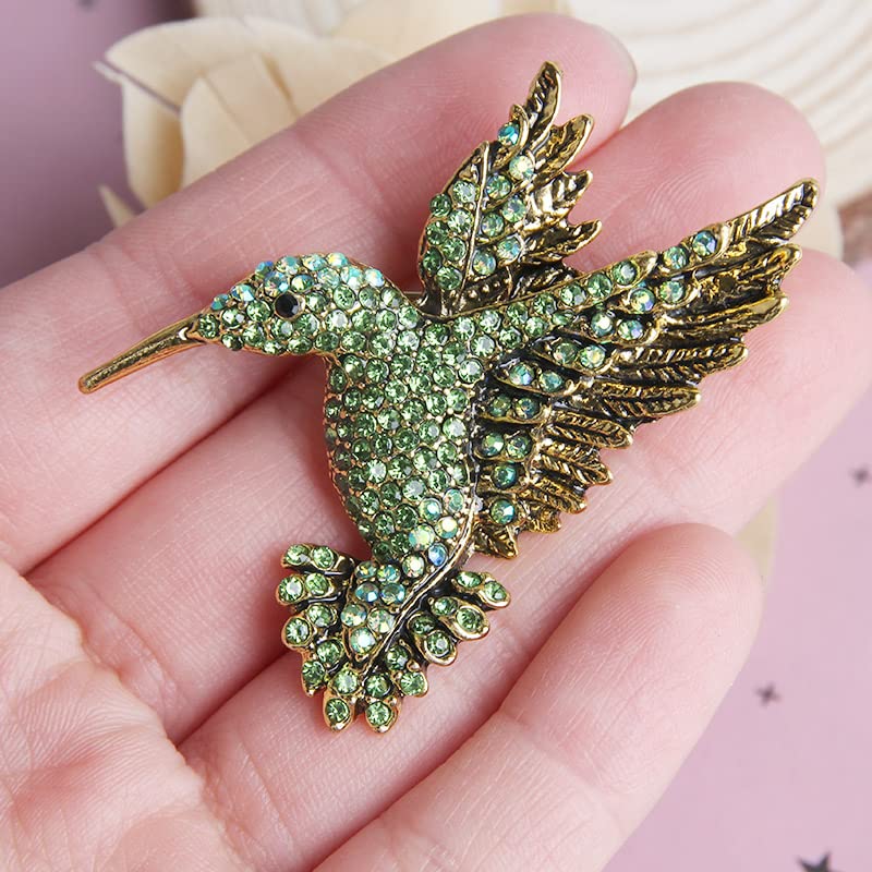 Comidox 2Pcs Hummingbird Brooch Pin Crystal Rhinestone Animal Bird Women Garment Scarf Accessory Vintage Green Blue - Image 3