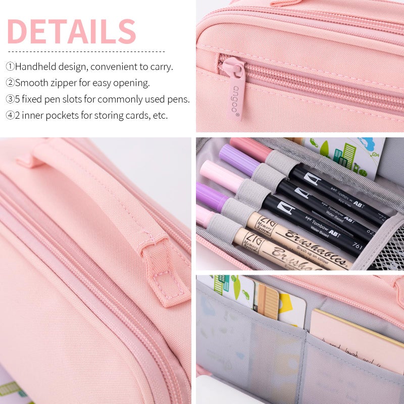 EASTHILL Large Capacity Pencil Case Pen Pouch Organizer Canvas Pencil Bag with Handle School Supplies for Teen Girls-Pink - Image 5