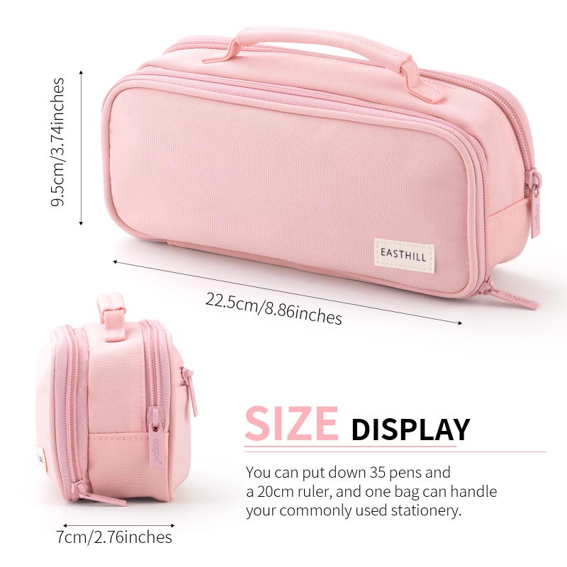 EASTHILL Large Capacity Pencil Case Pen Pouch Organizer Canvas Pencil Bag with Handle School Supplies for Teen Girls-Pink - Image 3