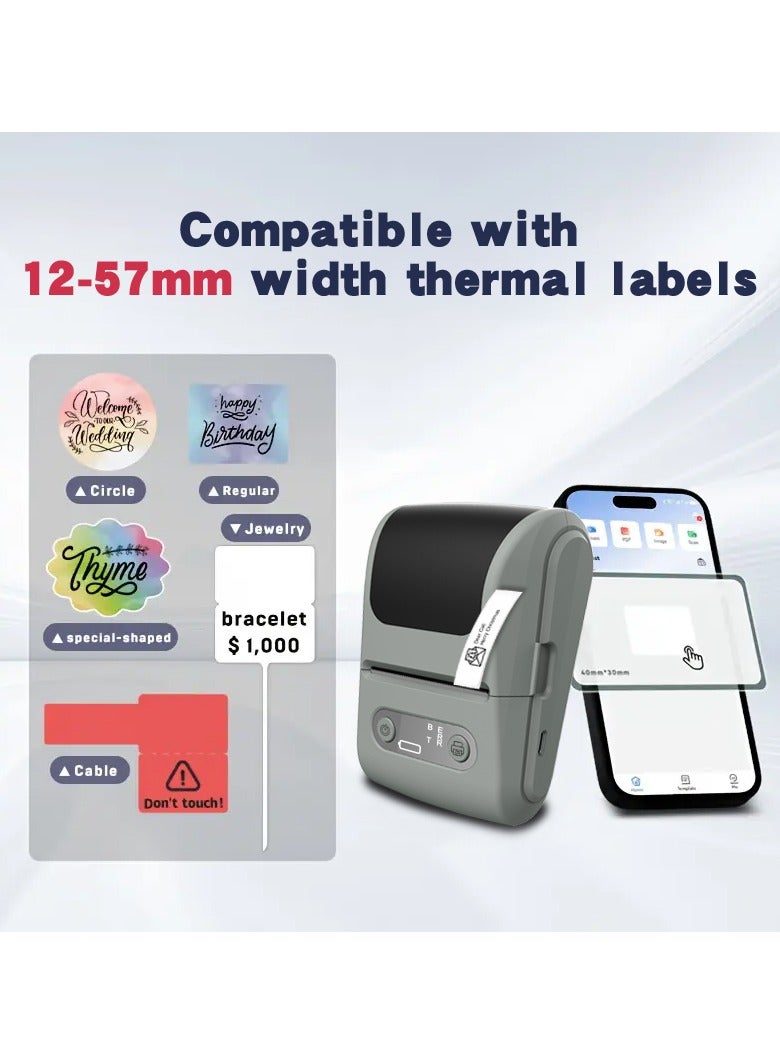ماكينة وضع الملصقات مع شريط حراري 50 مم × 60 مم - طابعة ملصقات بلوتوث محمولة (عرض الطباعة 12-57 مم) - شحن عبر USB وسهلة الاستخدام - مثالية للمكاتب/المنزل/المدارس/الاستخدام التجاري - Image 2