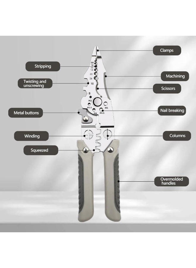 Multifunctional stainless steel wire stripping pliers for cutting, splitting, stripping, shearing, and removing wires. - Image 3