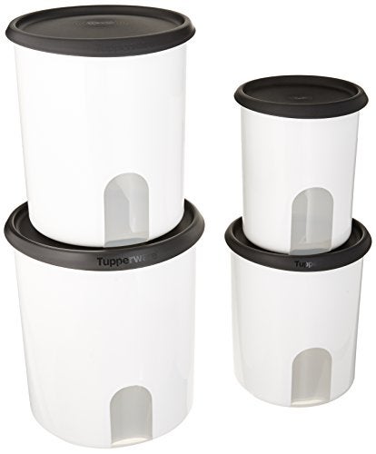 TUPPERWARE ONE TOUCH REMINDER 4PC CANISTER SETBLACK WITH NEW DESIGNED SEALS