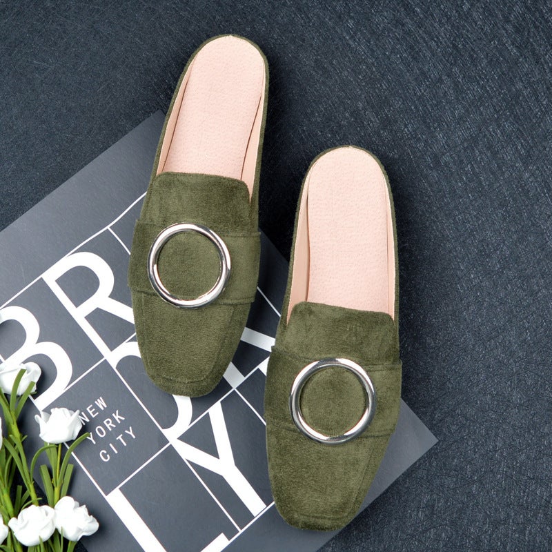 Flat Round Toe Half Slippers Women'S Casual Baotou Retro Lazy Outer Wear Heelless Mule Flats Large Size 41-44 - Image 1