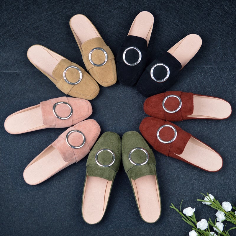 Flat Round Toe Half Slippers Women'S Casual Baotou Retro Lazy Outer Wear Heelless Mule Flats Large Size 41-44 - Image 2