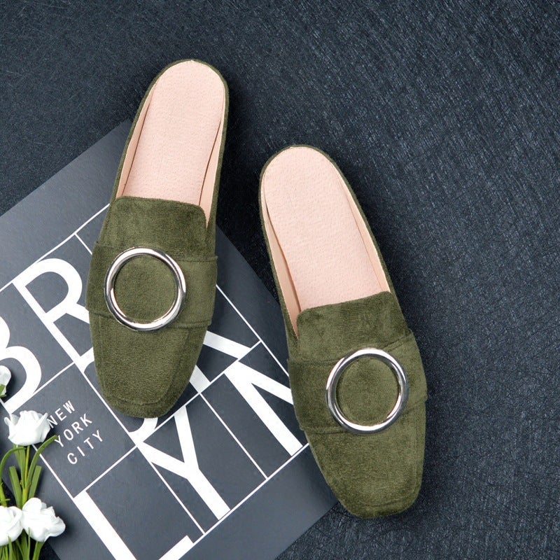Flat Round Toe Half Slippers Women'S Casual Baotou Retro Lazy Outer Wear Heelless Mule Flats Large Size 41-44 - Image 4