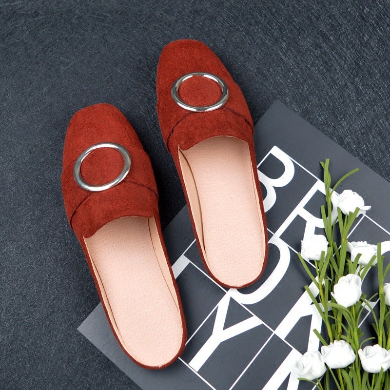 Flat Round Toe Half Slippers Women'S Casual Baotou Retro Lazy Outer Wear Heelless Mule Flats Large Size 41-44 - Image 5