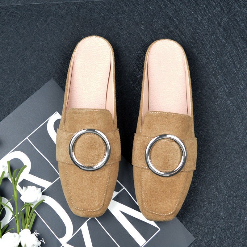 Flat Round Toe Half Slippers Women'S Casual Baotou Retro Lazy Outer Wear Heelless Mule Flats Large Size 41-44 - Image 3