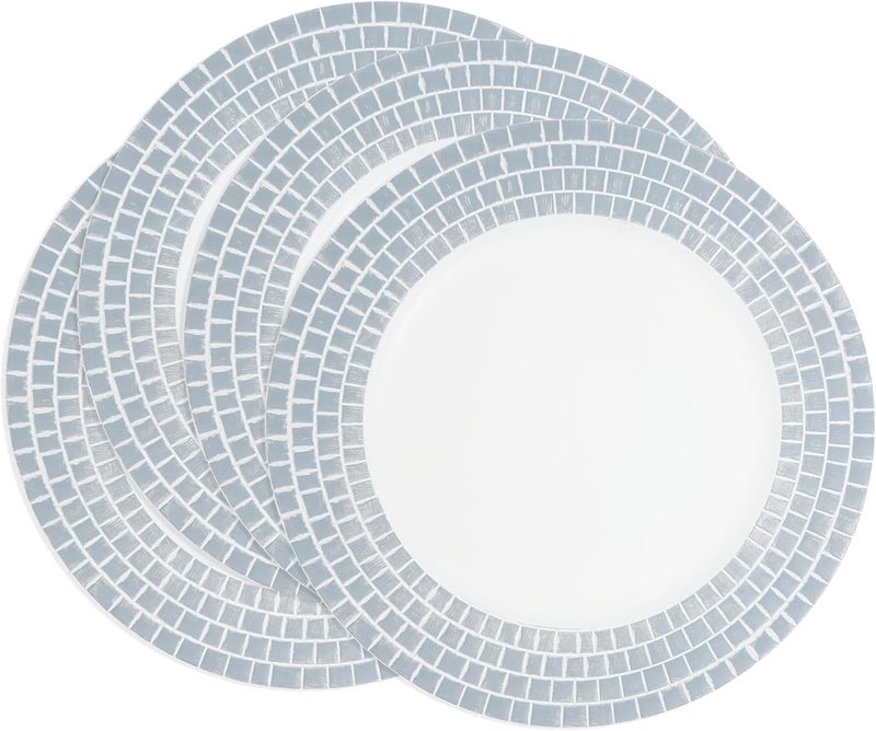 SARO LIFESTYLE Decorative Tile Edged Charger Plate Set of 4 13 Silver - Image 3