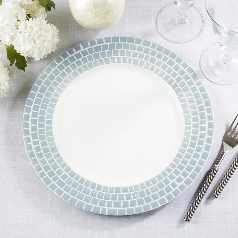 SARO LIFESTYLE Decorative Tile Edged Charger Plate Set of 4 13 Silver - Image 5