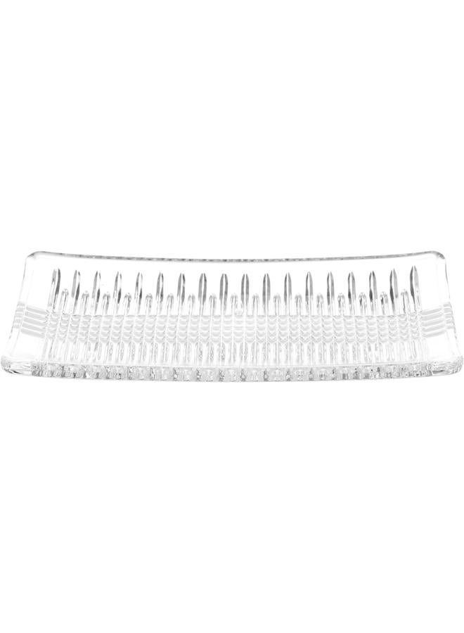 Alsaif Glass Serving Plate Striped Rectangle 28 X 14 X 2.5 Cm Clear - Image 1