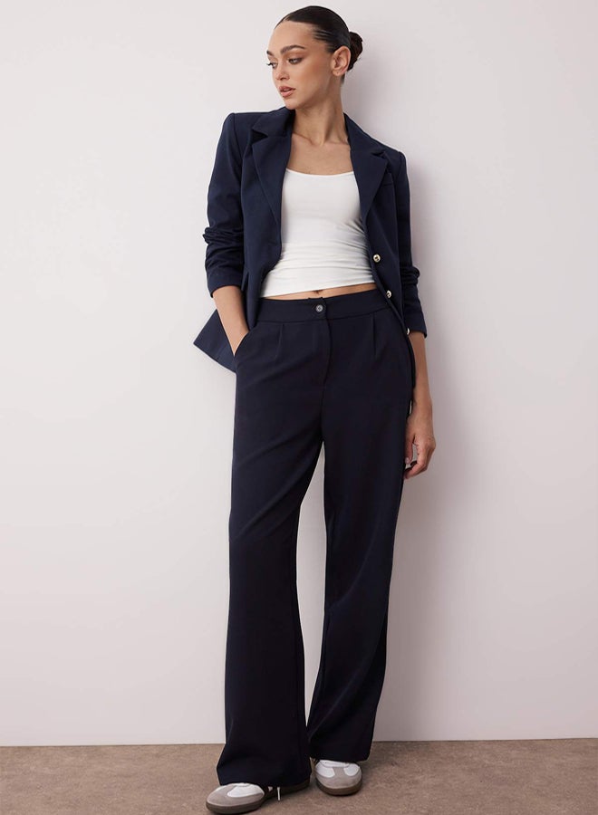 trendyol Navy Blue Wide Leg/Wide Leg Woven Fabric Trousers - Image 1