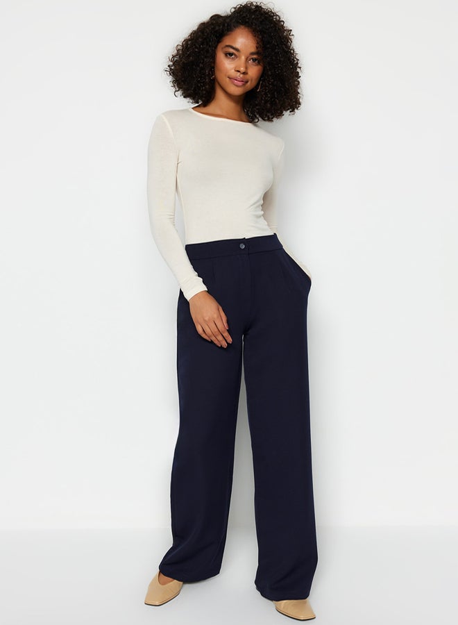 trendyol Navy Blue Wide Leg/Wide Leg Woven Fabric Trousers - Image 5