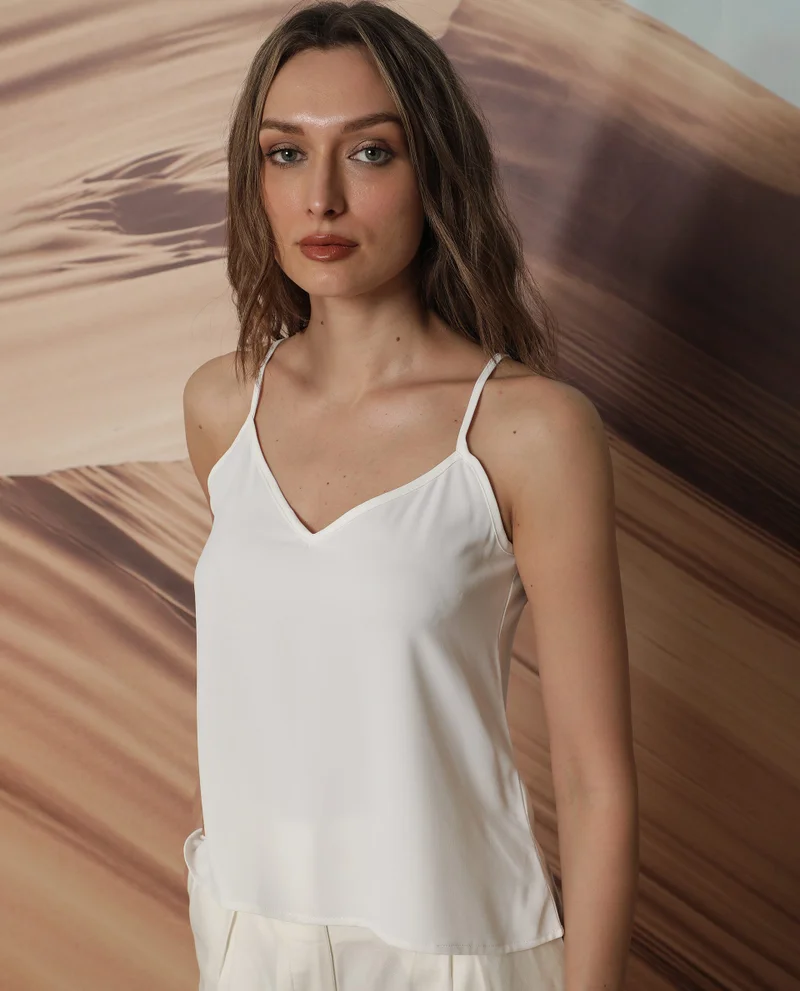 Rareism Rareism Women Slipo Off White Sleeveless Solid Knee Length Inner Wear