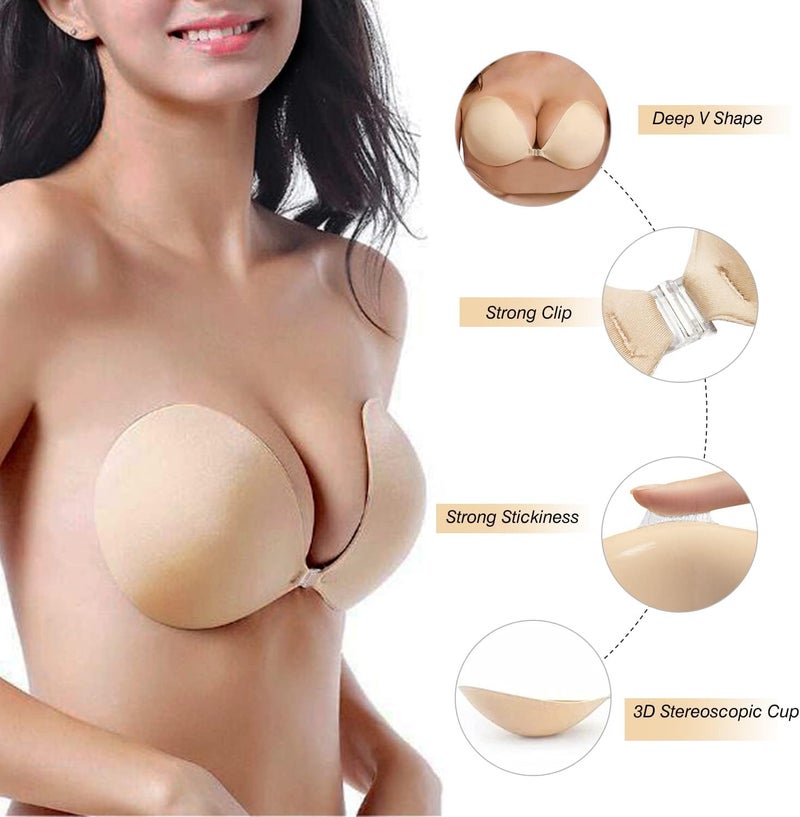 queensecret Adhesive Bra, Push up Strapless Self Adhesive Bra, Invisible Silicone Bra for Backless Dress (C, Nude) - Image 2