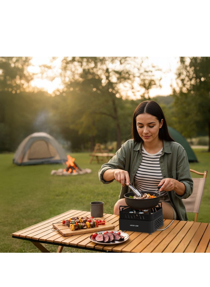 GREEN LION 5 Burner Camping Stove with Push Start Ignition, Butane Gas Compatible, 3500W Heat Power, Wind Resistant, Secure Copper Gas Link, Protective Carry Case, Removable Stove Rack, Portable Gas Stove for RV, Apartment, Outdoor Cooking - Image 2
