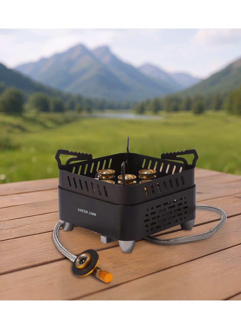 GREEN LION 5 Burner Camping Stove with Push Start Ignition, Butane Gas Compatible, 3500W Heat Power, Wind Resistant, Secure Copper Gas Link, Protective Carry Case, Removable Stove Rack, Portable Gas Stove for RV, Apartment, Outdoor Cooking - Image 5