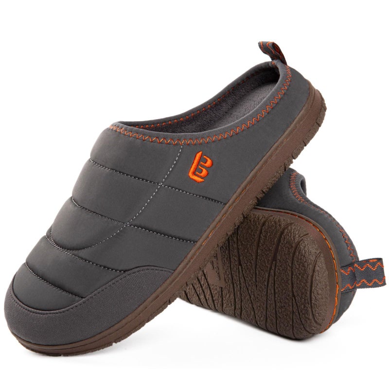 LongBay Mens Slip on Slippers Two-Tone Indoor Outdoor House Shoes Memory Foam Camping Garden Down Clogs Grey,10 - Image 1