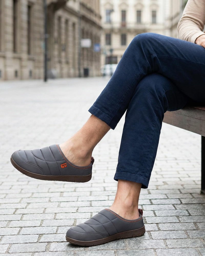 LongBay Mens Slip on Slippers Two-Tone Indoor Outdoor House Shoes Memory Foam Camping Garden Down Clogs Grey,10 - Image 2