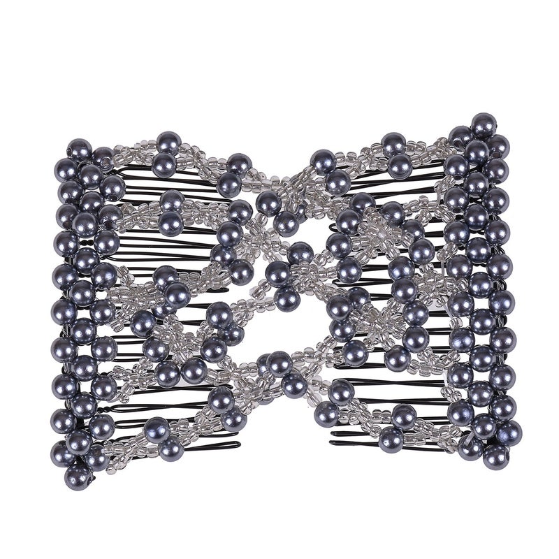 LOVEF Easy Combs Stretchable Double Combs  exquisite Pearl beaded Magic hairpin comb Hair Accessories for women Grey