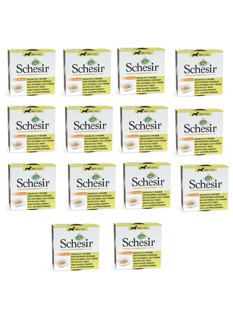 Schesir علبة طعام رطب للكلاب 14 قطعة - دجاج مع بطاطس وإكليل الجبل 85 جرام - Image 1