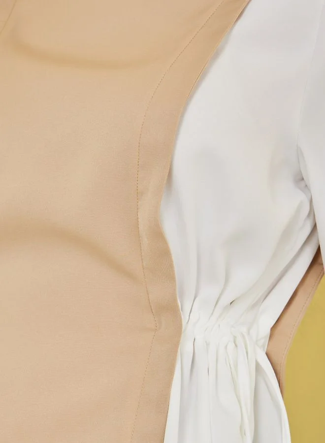 Styli Side Tie Up Colorblock Regular Fit Blouse