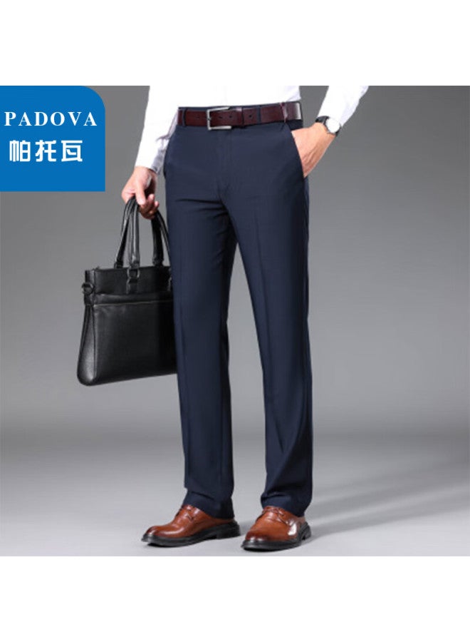 Patova Men's Straight Wide-leg Casual Business Workwear Pants Simple And Elegant Formal Suit Pants Men's Navy Blue Size 32