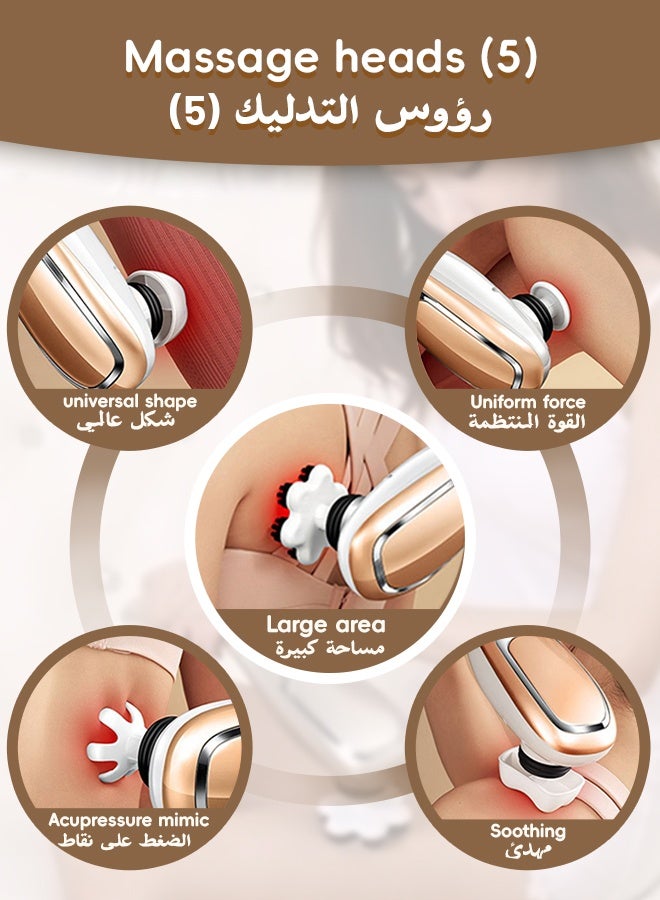 nafas Handle Massager Shiatsu Body & Back Massager Cordless，5 interchangeable Deep Tissue Massager USB Rechargeable 1800mAh with 12 Modes and 10 Intensity Levels for Shoulder Neck Leg - Image 4