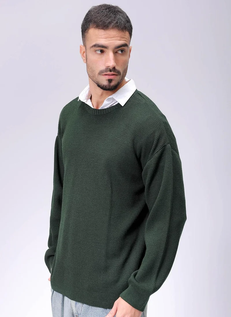 The Indian Garage Co Men Oversized Solid Crew Neck Sweater