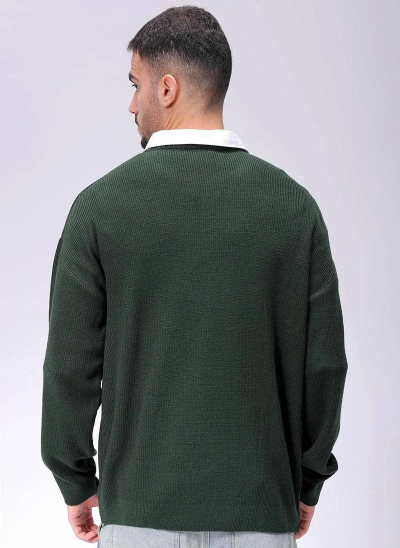 The Indian Garage Co Men Oversized Solid Crew Neck Sweater