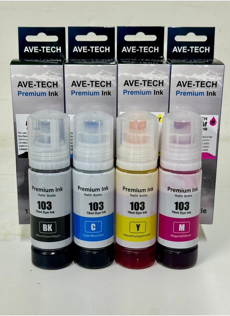 AVE-TECH مجموعة من 103 زجاجات حبر ممتازة مكونة من 4 قطع - أسود/سماوي/أصفر/أرجواني  - Image 1