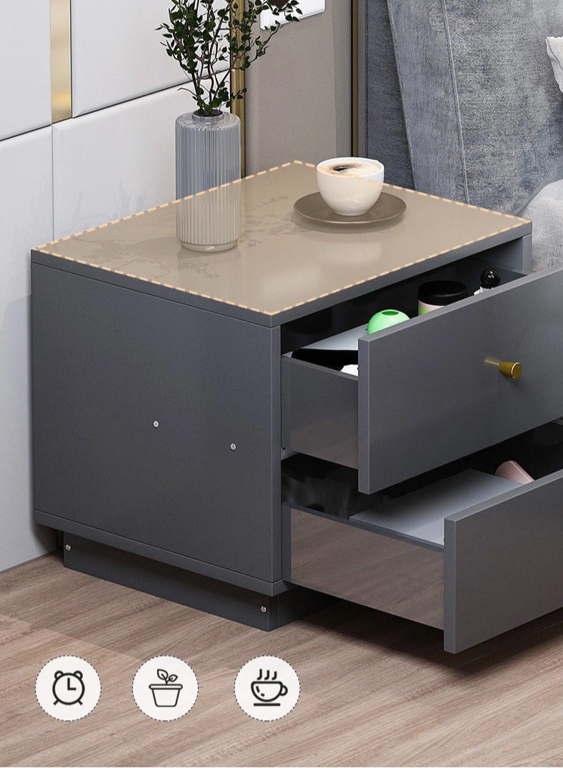Generic Modern Bedside Table Bedside Cabinet Nightstand with 2 Drawers and Spacious Countertop for Bed Side Sofa Bedroom Living Room（Grey 50×42×60CM）  - Image 5