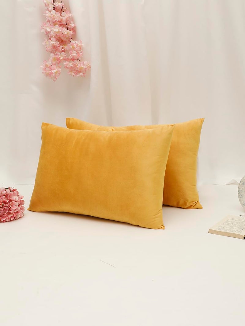 The Conversion Set of 2 Premium Super Soft Velvet Pure Mercerized Solid Design Yellow Color, 2 pc Pillow Cover - 17"x27" - Image 1
