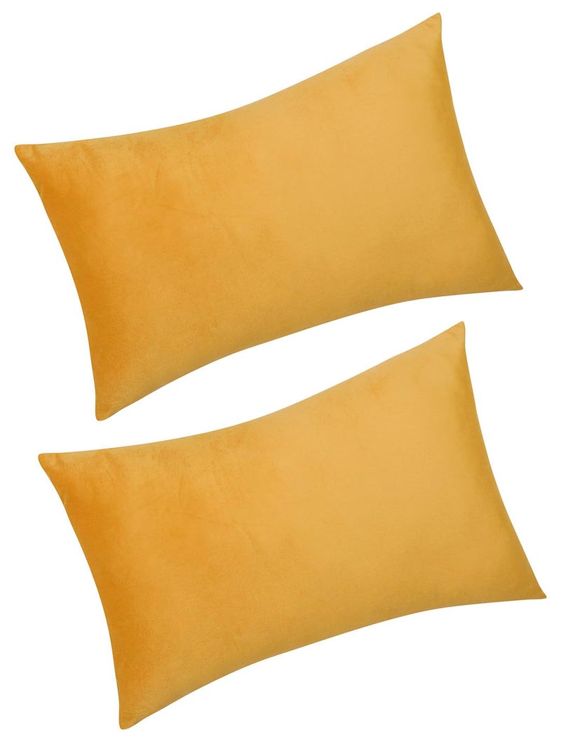 The Conversion Set of 2 Premium Super Soft Velvet Pure Mercerized Solid Design Yellow Color, 2 pc Pillow Cover - 17"x27" - Image 2