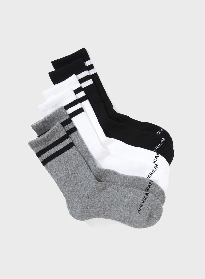 امريكان ايجل 3 Pack Striped Crew Socks